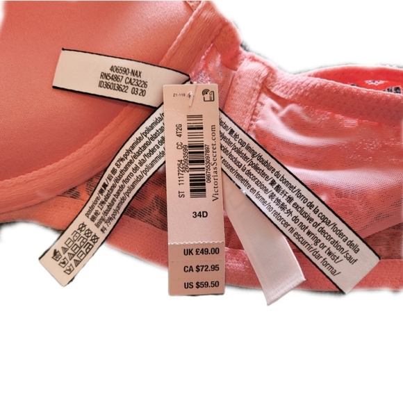 NWT, Victoria's Secret Front Closure Bra Sz 34D Push-up Racer Back Lace - Picture 5 of 5